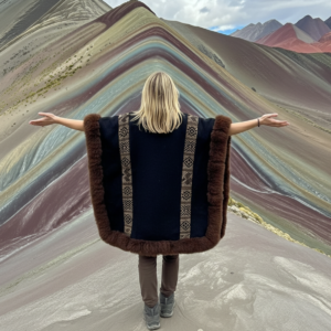 Warm Luxury Handmade Baby Alpaca Cape Black&Brown Color