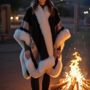 Warm Luxury Handmade Baby Alpaca Cape Black&White Colors